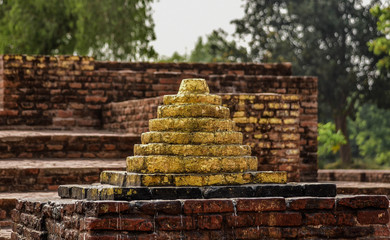 Brick piles built as a place of worship for Buddhists in Sanghani, Jetavana Monastery, India
