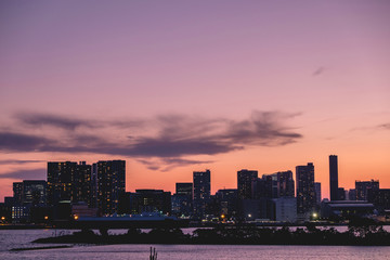 Tokyo skyline and Sumida river at sunset, Japan