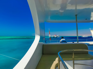 The sailboat in the Red Sea against the blue sky
