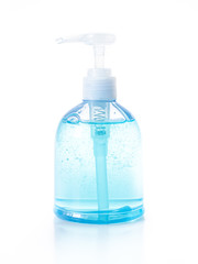 Close up hand sanitizer gel pump bottle, alcohol gel for prevention coronavirus disesse 2019 (COVID-19), bacteria and germ with copy space, health care concept