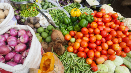 fresh vegetables in display  for sale in indian market  