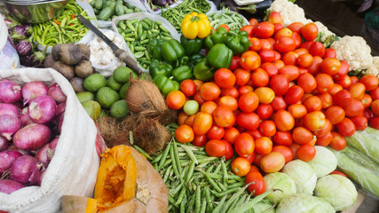 fresh vegetables in display  for sale in indian market  