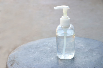 Coronavirus hand sanitizer gel to wash hands for flu virus prevention.