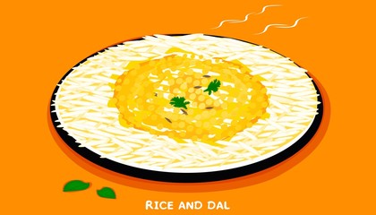 Dal Rice or Dal Chawal indian Food Vector - obrazy, fototapety, plakaty