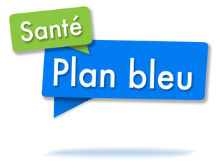 Blue plan in colored speech bubbles and french language