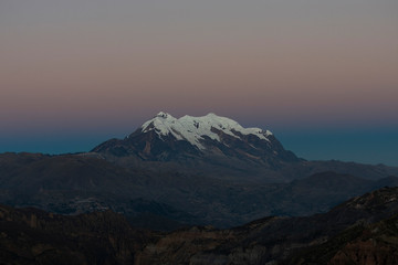Illimani mountain at blue hour in La Paz - Bolivia (3600m.a.s.l.)