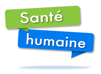 Human health in colored speech bubbles and french language