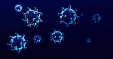 Virus cells of coronavirus 2019-nCov in blood vessel as azure color cells on blue background. 3D rendering