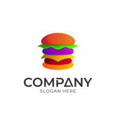 Big burger logo, fast food restaurant menu logo vector