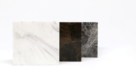 Close up group of stone marble on white background, stone material for interior designer, texture surface of marble with copy space