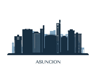 Asuncion skyline, monochrome silhouette. Vector illustration.