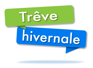 Winter break in colored speech bubbles and french language