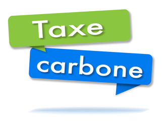 Carbon tax in colored speech bubbles and french language
