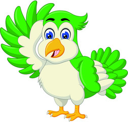 Cute Green White Bird Cartoon