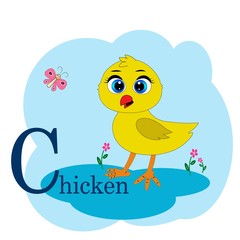  C word for chicken animal alphabet illustration 