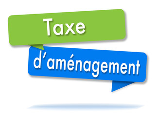 Development tax in colored speech bubbles and french language