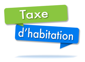 Housing tax in colored speech bubbles and french language