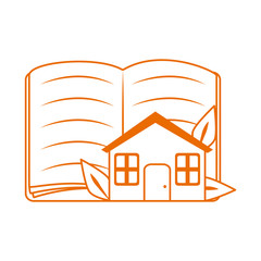 open book and house home education line color style icon