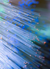 optical fibres dinamic flying from deep on technology background