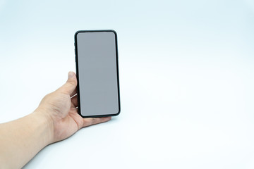 Operate smartphone on white background