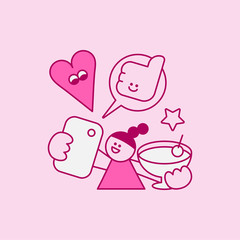 Promoting concept illustration.Girls promoting and review products. Vector flat style illustration. Cute style. Character design.