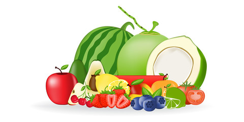 Fruits icons detailed photo realistic vector set
