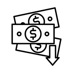 bills money dollars with arrow down line style