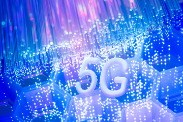 5G signs with Fiber optics background,Communication Concept