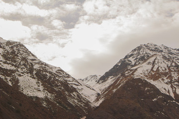 Mountain landscape in Lo Valdés Valley, Cajón del Maipo, Central Andes of Chile.