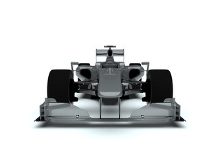 Formula 1 (f1) grey gloss racing car on a white background viewed from the front