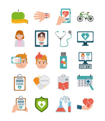 online doctor health medicine care flat style icons set