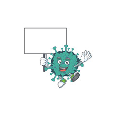 Sweet critical coronavirus cartoon character bring a board