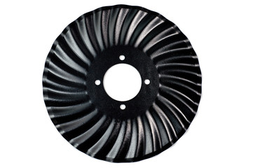 Disc harrows for tractor for soil treatment, black shot on a white background.