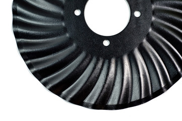Disc harrows for tractor for soil treatment, black shot on a white background.