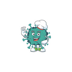 A picture of critical coronavirus cartoon character wearing white chef hat