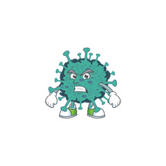 Charming critical coronavirus mascot design style waving hand