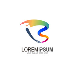 B logo, Letter b logo with paint and brush design, Rainbow icons