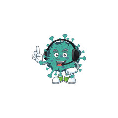 An attractive critical coronavirus mascot character concept wearing headphone
