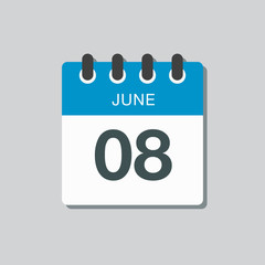 Icon calendar day 8 June, summer days of the year