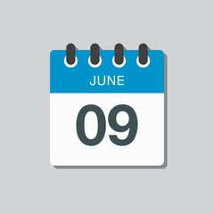 Icon calendar day 9 June, summer days of the year