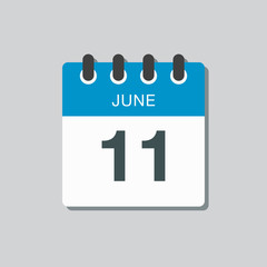 Icon calendar day 11 June, summer days of the year