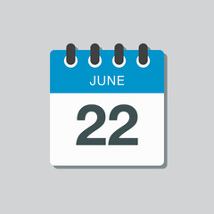 Icon calendar day 22 June, summer days of the year