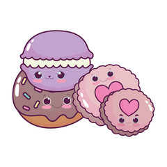 cute food macaroon donut and cookies sweet dessert pastry cartoon isolated design