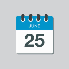 Icon calendar day 25 June, summer days of the year