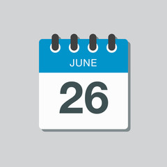 Icon calendar day 26 June, summer days of the year