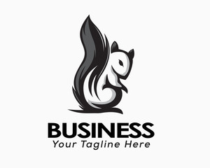Simple drawing art squirrel with big tail look back logo design inspiration © ShiipArts