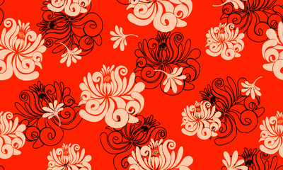 Fototapeta na wymiar Seamless pattern vintage Chrysanthemums,japanese floral pattern
