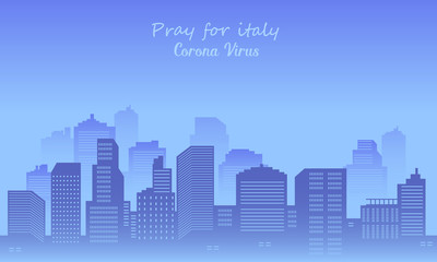 Downtown background of building tall infected with virus corona 19.