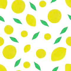 lemons and lemon slice fruit seamless pattern. lemon hand drawn with goauche pattern for textile, fabric, wrapping, wallpaper