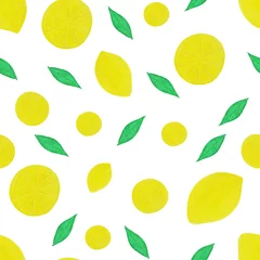 Fotobehang Citroen citroenen en schijfje citroen fruit naadloos patroon. citroen hand getekend met goauche patroon voor textiel, stof, verpakking, behang